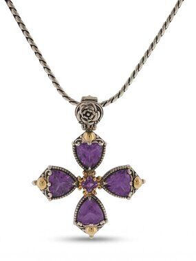 KONSTANTINO 925 Silver & 18K Gold Gen K 2 Amethyst Cross Pendant Necklace